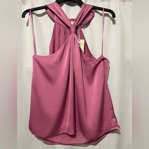 Ramy Brook Hunter Satin Halter Sleeveless Blouse in Gala Pink Size L NWT